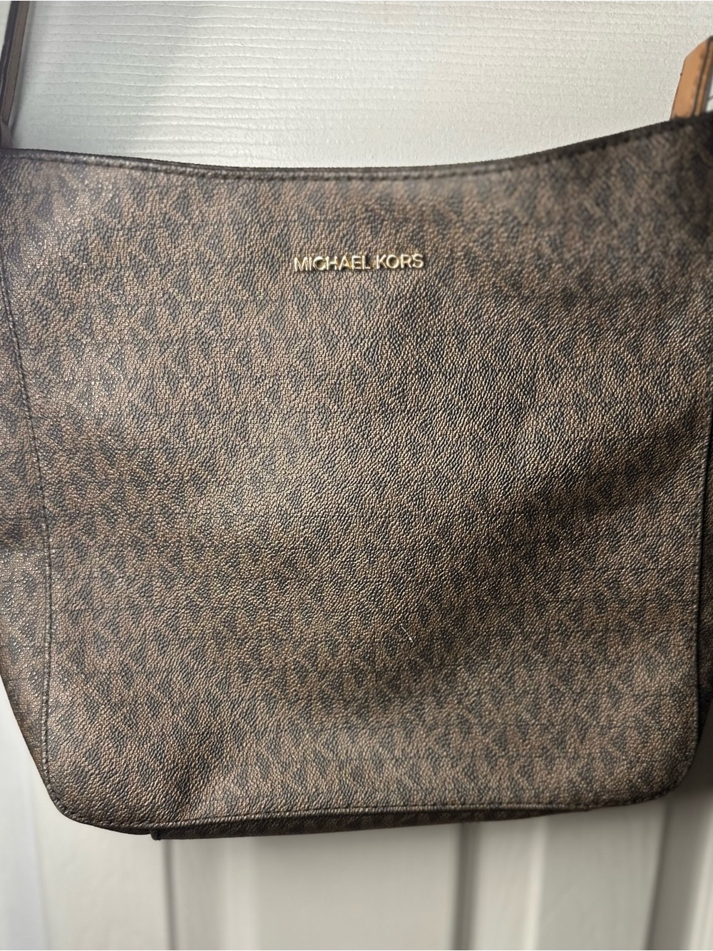 Michael Kors Brown Monogram Shoulder Bag with Gold Logo